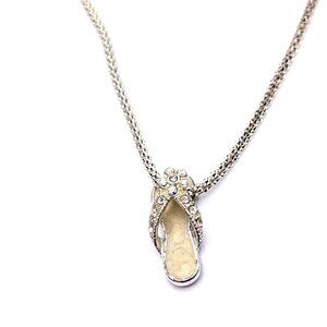 925 Sterling Silver Chain w/ Flip Flop Pendant Hawaiian Hibiscus Charm Necklace